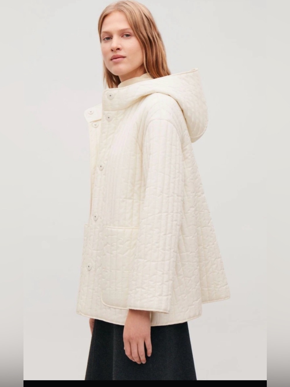 COS Transitional Quilted Ivory Jacket with piping along seams size Medium